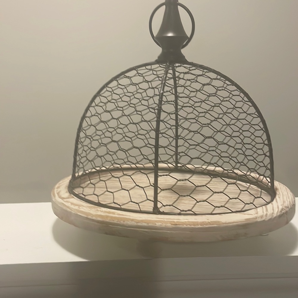 Chicken wire cloche with wood base